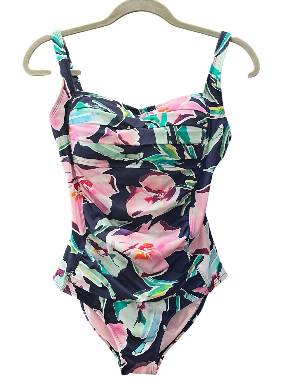Liz Claiborne Women's Ruched Sweetheart Floral One-Piece Swimsuit NWOT-6
